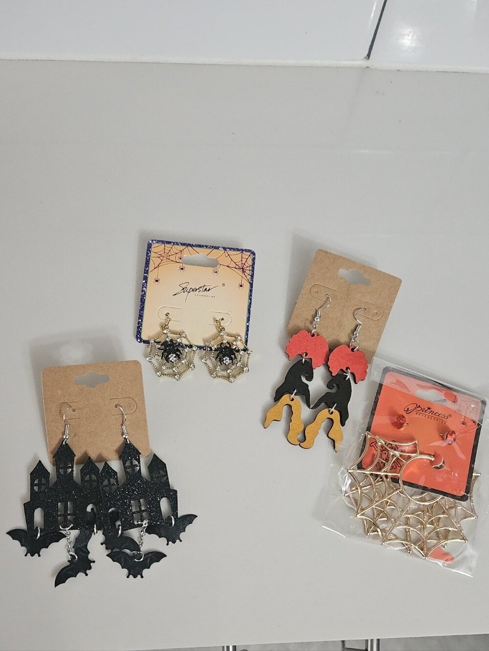 Halloween Themed Dangle Earrings Set - Black, Gold, Red